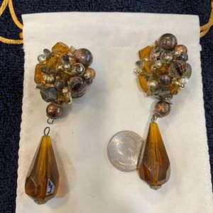 Vintage faux brown tone gems earrings